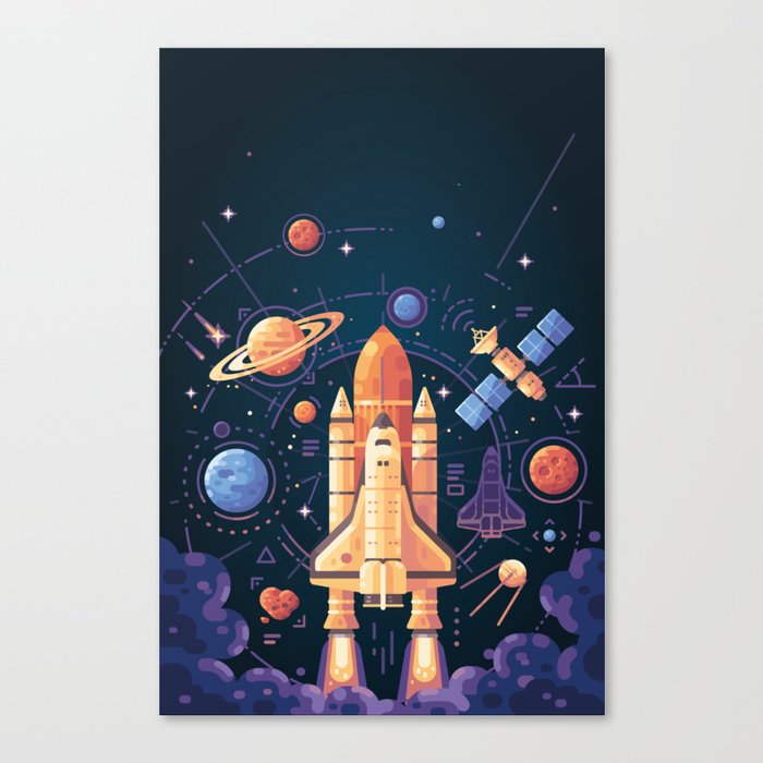 Space Rocket in Solar System Canvas Print