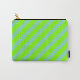 [ Thumbnail: Green & Sky Blue Colored Stripes/Lines Pattern Carry-All Pouch ]