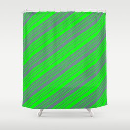 [ Thumbnail: Lime and Slate Gray Colored Stripes/Lines Pattern Shower Curtain ]