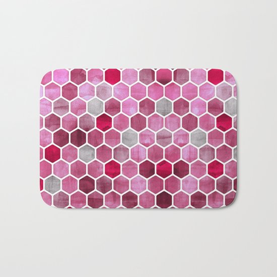 Pink Ink - watercolor hexagon pattern Bath Mat