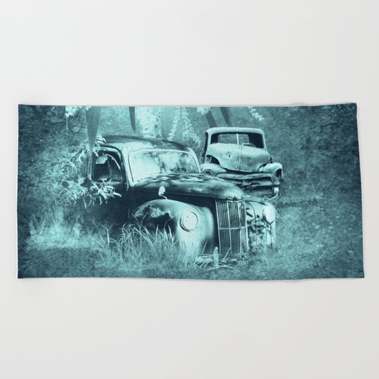 cars and butterflies in moonlight Beach Towel
