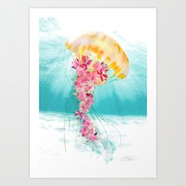 Jellyfish with Flowers Art Print