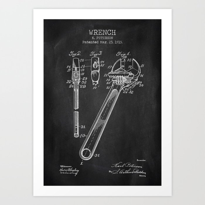 Wrench chalkboard patent Art Print