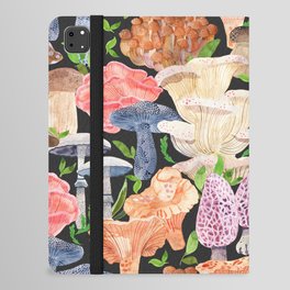 Mushrooms Watercolor (Dark BG) iPad Folio Case | Kromorebistudio, Shroom, Fungi, Shrooms, Food, Mushroom, Hand Painted, Kromorebi, Earth, Woods 
