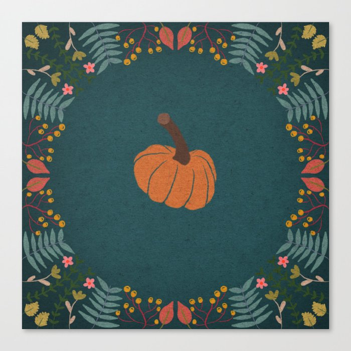 Pumpkin & Flowers Canvas Print