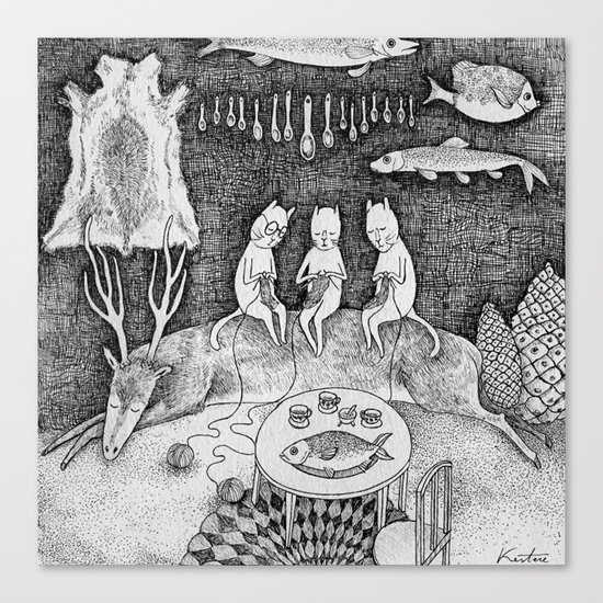 Knitting Cats Canvas Print