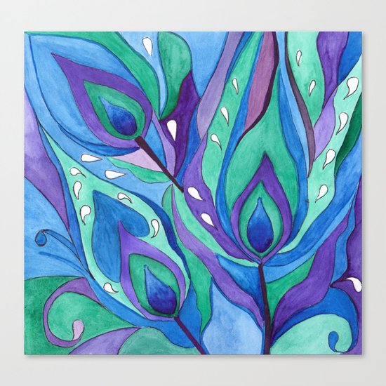 Watercolor . Abstraction . The peacock feather . 1 Canvas Print