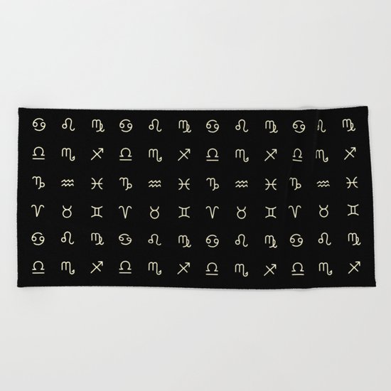 Zodiac Symbols - Black Beach Towel