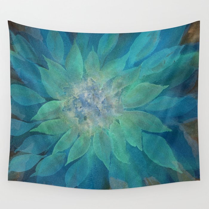 Darling Dahlia - Charcoal Blues Wall Tapestry