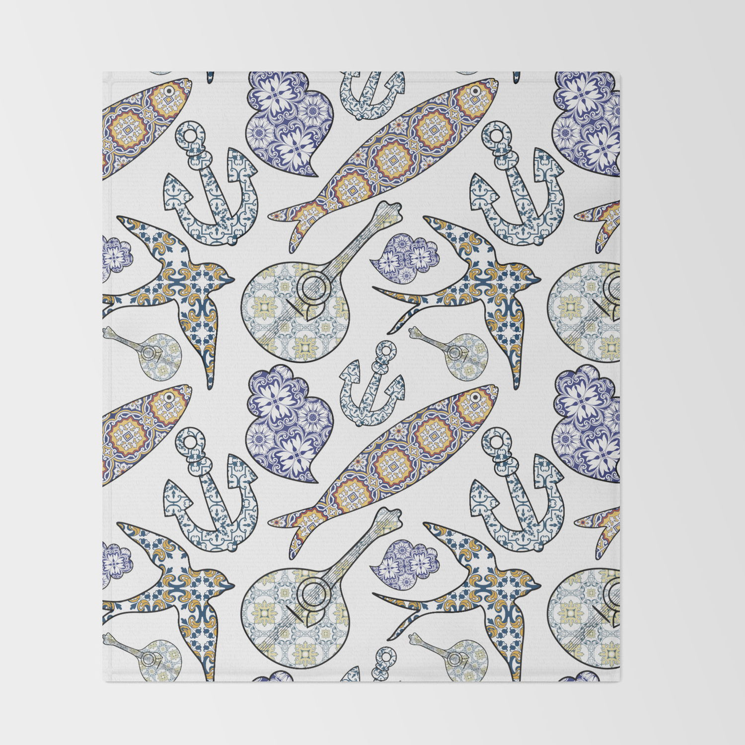 Collection Of Traditional Portuguese Icons In Seamless Pattern Throw Blanket By Anamarques Society6