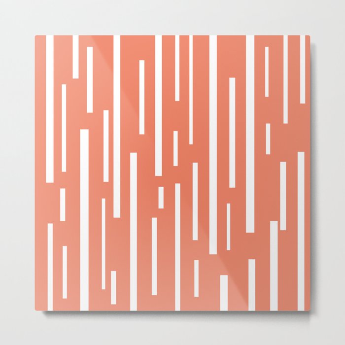 Interrupted Lines Mid-Century Modern Retro Pattern in White and Coral Blush Pink Metal Print