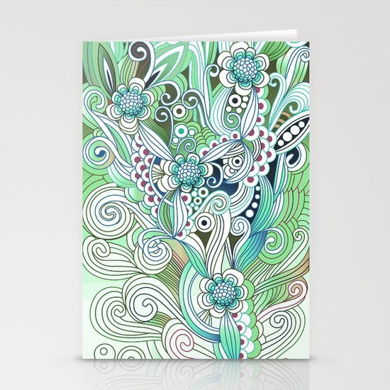Zentangle Flower fire, green doodle Stationery Cards