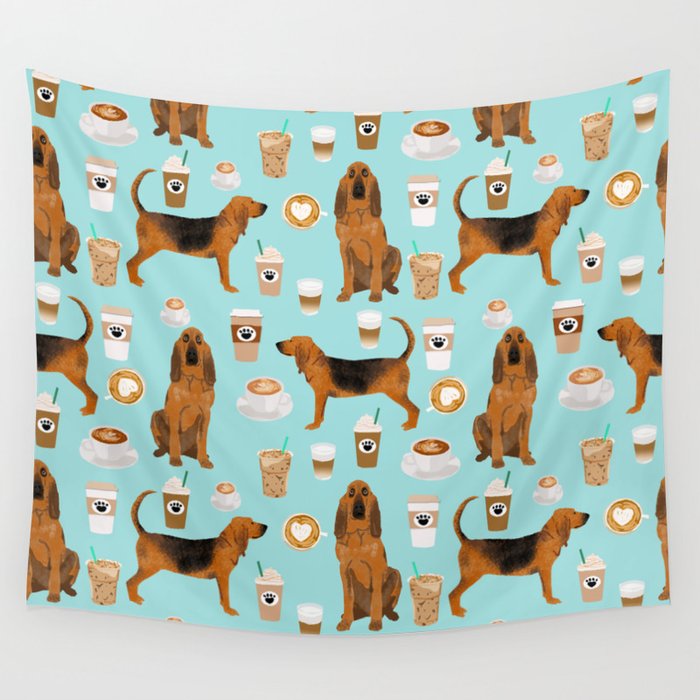 Bloodhound coffee dog pattern dog breed custom gifts for dog lovers bloodhounds Wall Tapestry