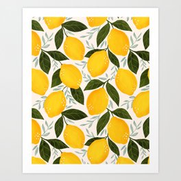 Mediterranean Summer Lemons Pattern Art Print