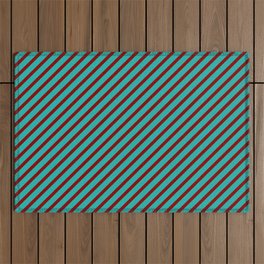 [ Thumbnail: Light Sea Green & Maroon Colored Stripes/Lines Pattern Outdoor Rug ]