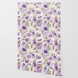 violet garden floral pattern Wallpaper