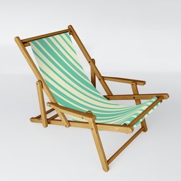 [ Thumbnail: Light Yellow & Aquamarine Colored Lined Pattern Sling Chair ]