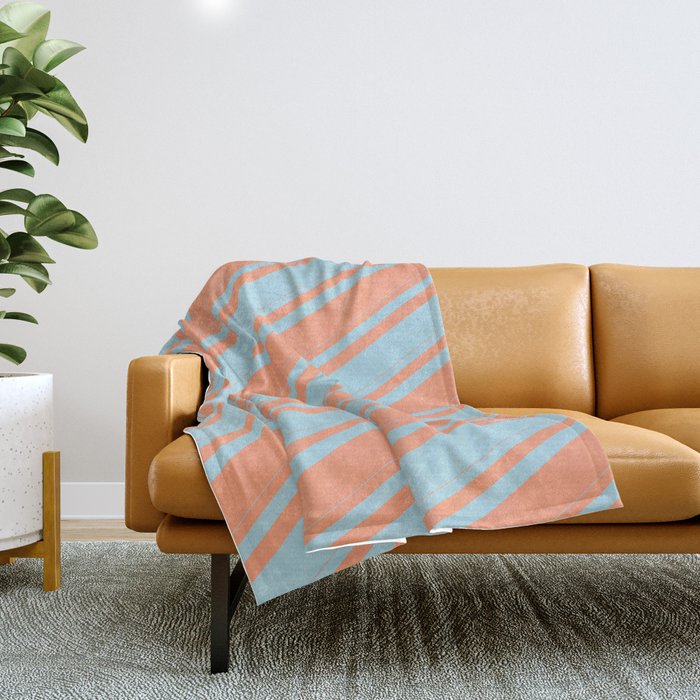 Light Blue & Light Salmon Colored Lined/Striped Pattern Throw Blanket