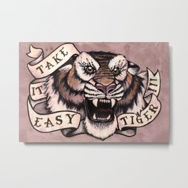 Take it Easy Tiger (w/ pink) Metal Print | Painting, Animal, Graphic Design, Illustration 