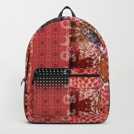 Boho Red Patchwork and Celestial Hippie Pattern Backpack
