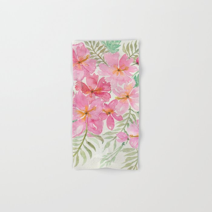 Tropical Pink Hibiscus Watercolor Flowers Hand & Bath Towel