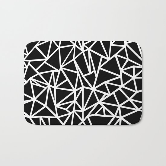 Abstract Outline Thick White on Black Bath Mat