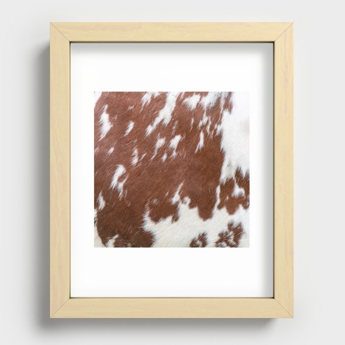 Brown and White Cowhide, Cow Skin Print Pattern Recessed Framed Print