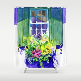 Window-box Watercolor Shower Curtain