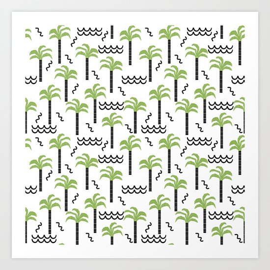 Palm trees tropical minimal ocean seaside socal beach life pattern Art Print