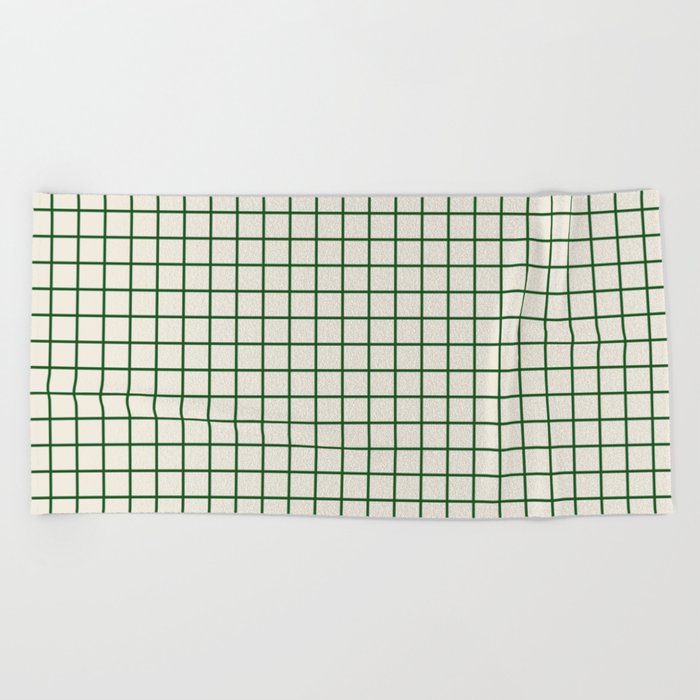 Windowpane Grid Lines Green geometric Beach Towel