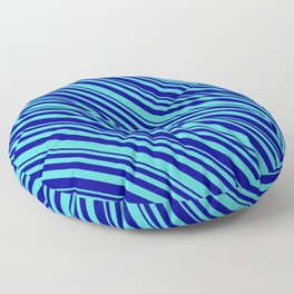[ Thumbnail: Dark Blue & Turquoise Colored Striped/Lined Pattern Floor Pillow ]