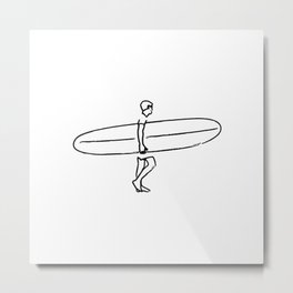Long Board Surfer Sketch Metal Print | Summer, Malibu, Mini Mal, Stoked, Board, Shortboard, Surfer, Drawing, Ink Pen, Surfboard 