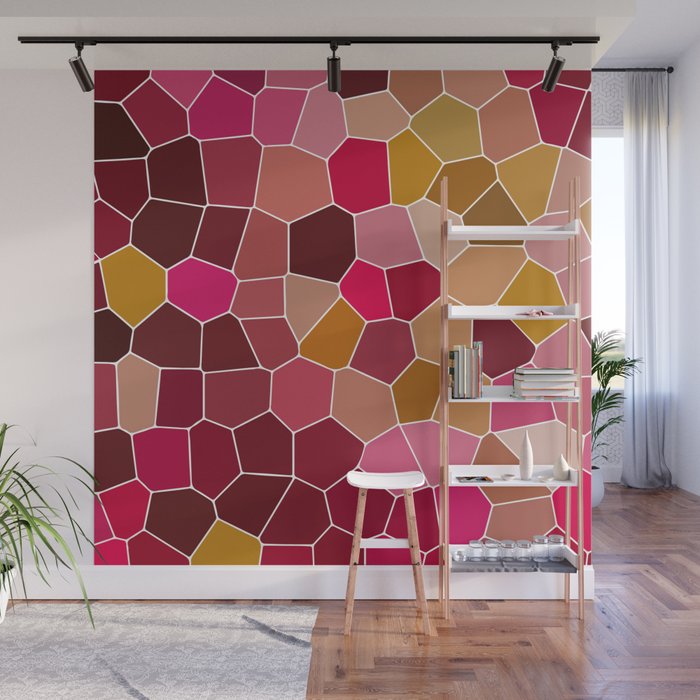 Hexagon Abstract Pink_Olive Wall Mural
