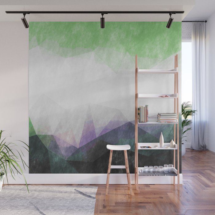 On the mountains - green watercolor - triangle pattern Wall Mural