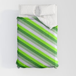 [ Thumbnail: Dark Sea Green, Lavender, Green & Forest Green Colored Stripes/Lines Pattern Comforter ]