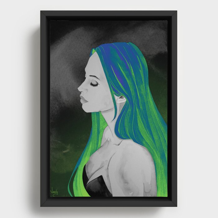 Neon Green Hair - Bold Portrait of a Woman Framed Canvas