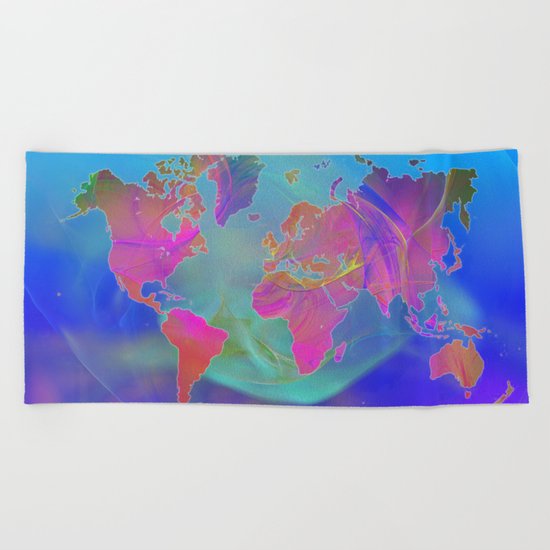 World Map Fractal Beach Towel