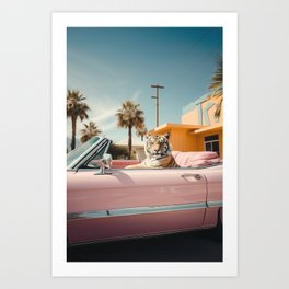 Cool Tiger in a pastel Cabrio in Palm Springs Art Print
