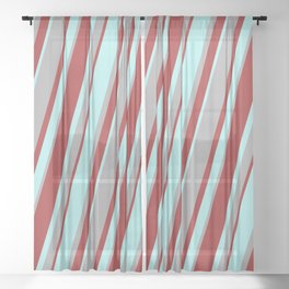 [ Thumbnail: Turquoise, Dark Gray, and Brown Colored Lined/Striped Pattern Sheer Curtain ]
