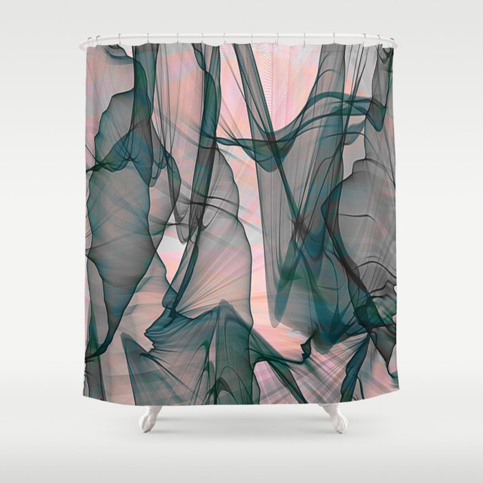 Sensual Goth Boho Black and Pink Glow Futuristic Veil Abstract Shower Curtain