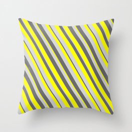 [ Thumbnail: Dim Grey, Yellow & Light Gray Colored Stripes/Lines Pattern Throw Pillow ]