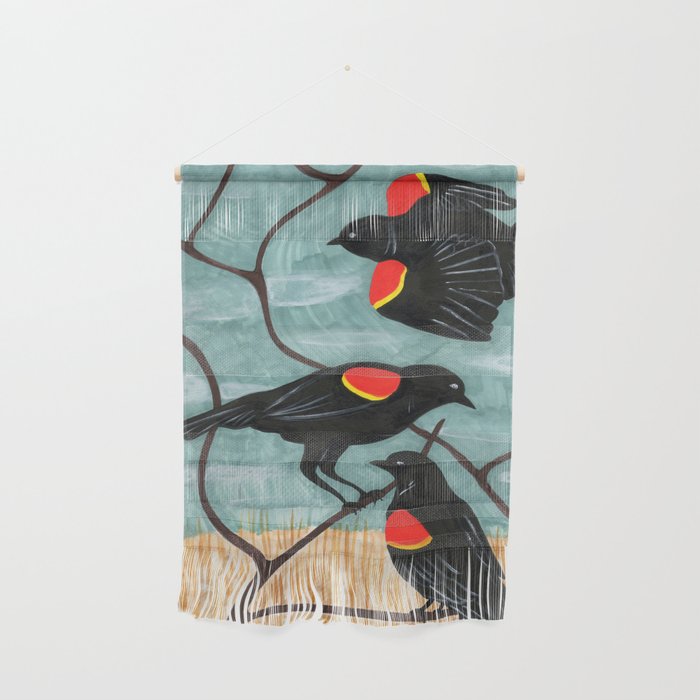 Red Winged Blackbirds in Marsh Wall Hanging