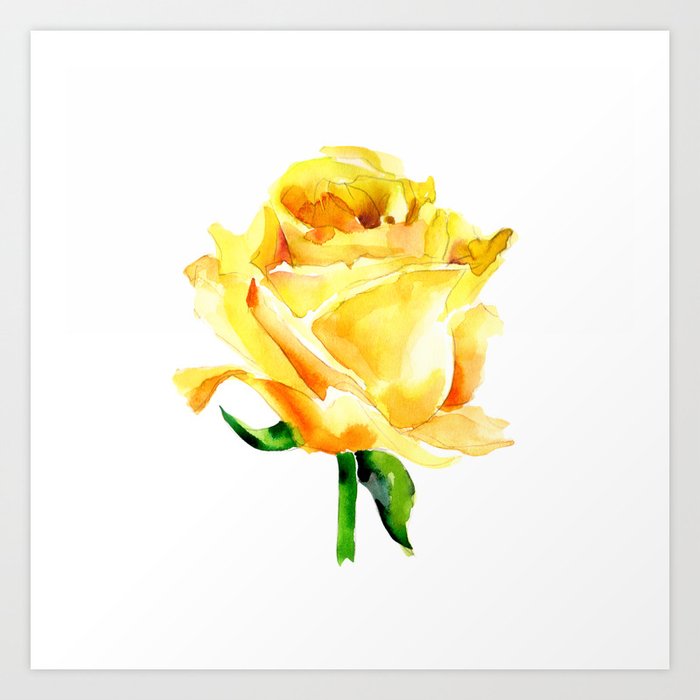 Single Yellow Rose Watercolour Painting Art Print By Context