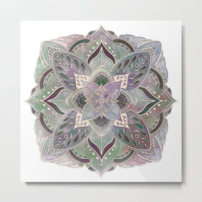 Embossed Green and Purple Mandala Metal Print
