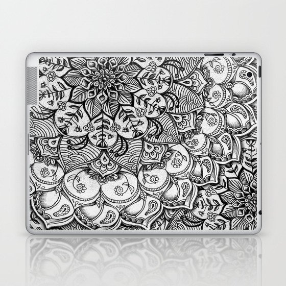 Shades of Grey - mono floral doodle Laptop & iPad Skin
