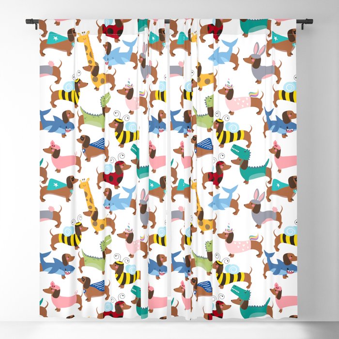 Cute Dachshund Dogs in Costumes Blackout Curtain