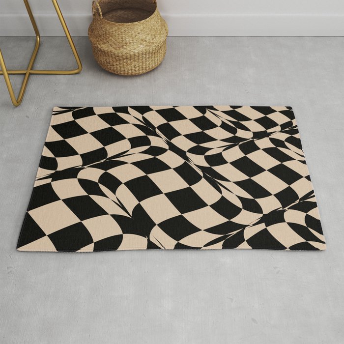 Black and Brown Distorted Checkerboard Pattern Pairs DE 2022 Trending Color Cliff's View DEC720 Rug