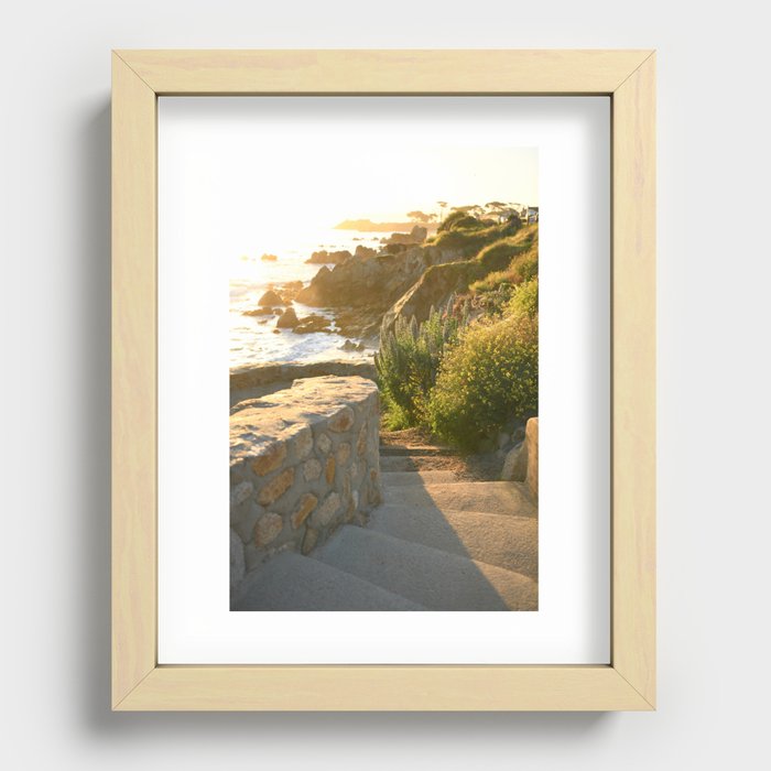 Pacific Coast Sunrise Photography California Pacific Grove West Coast Stone Wall Monterey Bay Landscape Recessed Framed Print