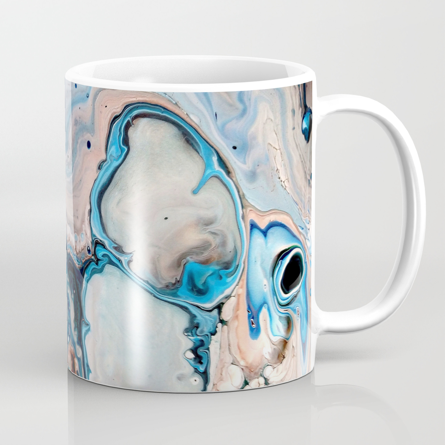 Blue Abstract Acrylic Painting Fluid Technique Close Up Coffee