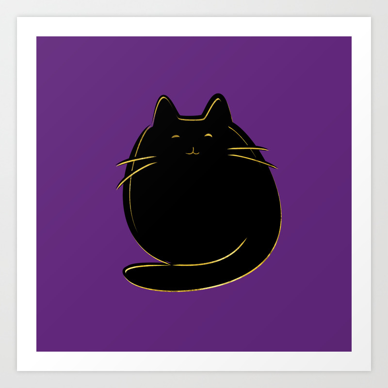 Cute Black And Gold Cat On Purple Art Print By K9printart Society6